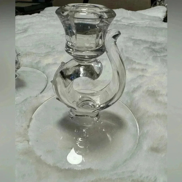 VTG Fostoria Depression Glass Candlestick Holders Beaded Glam Cottagecore EUC - Picture 4 of 9